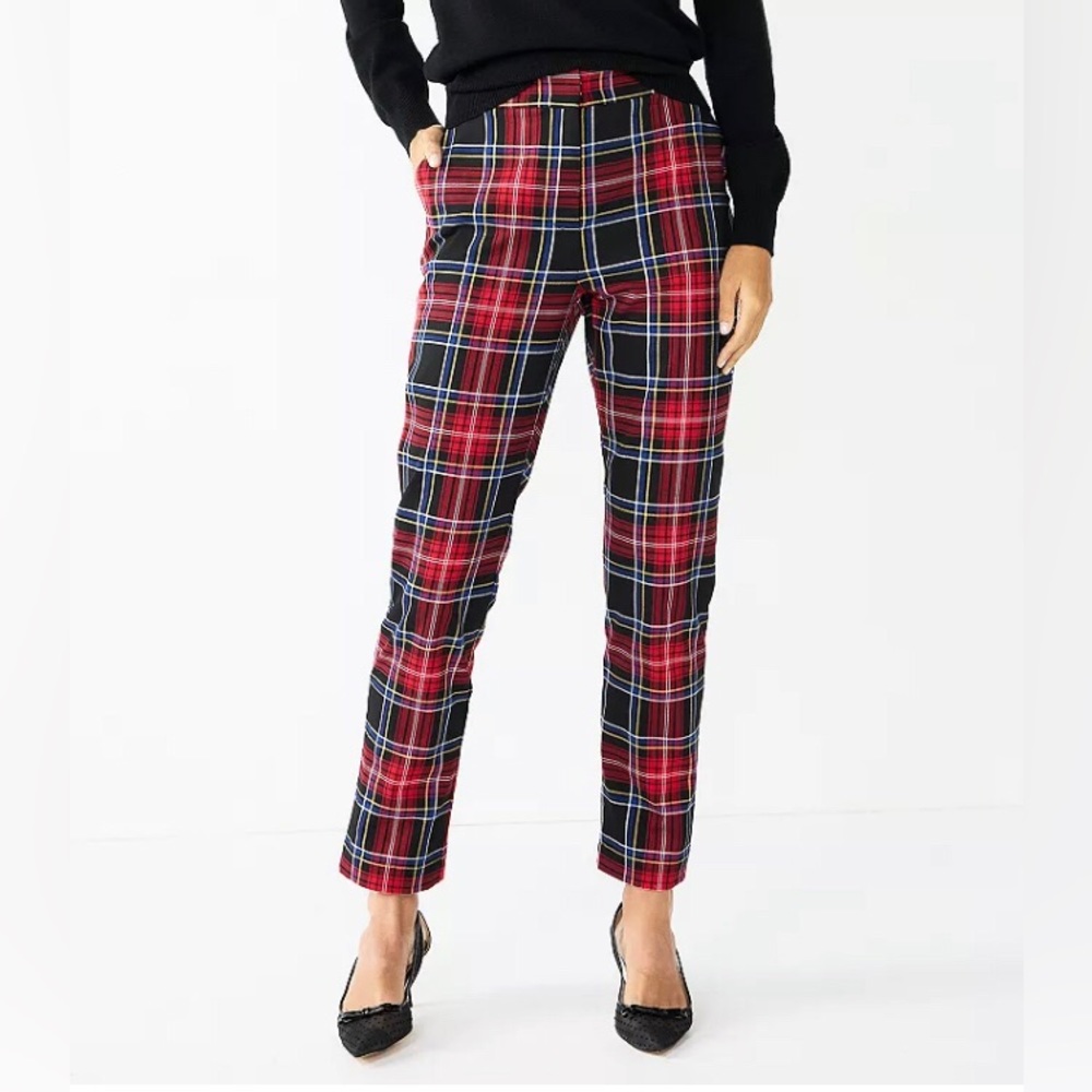 NEW DRAPER JAMES RSVP Plaid Straight-Leg Pants.‎ XS